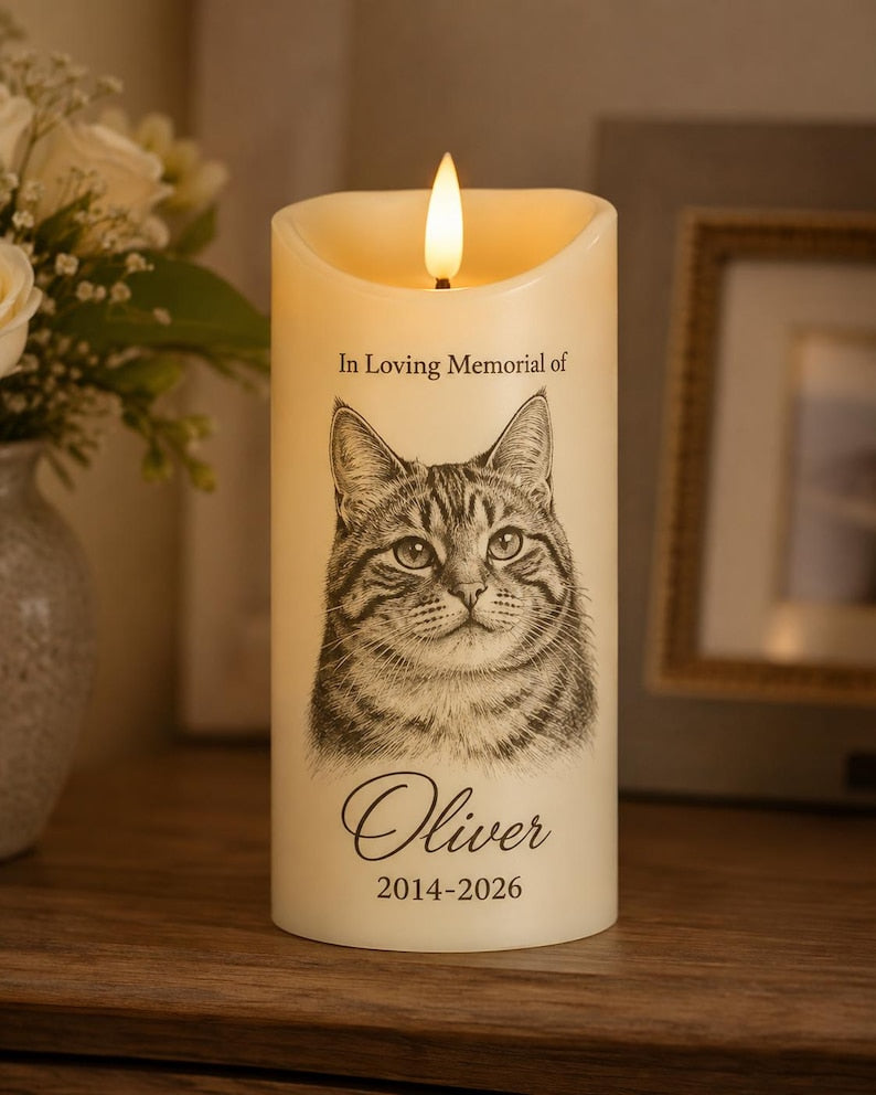 In Loving Memory Pet LED Candle, Custom Dog Cat Photo Memorial Light, Rainbow Bridge Remembrance Decor, Personalized Sympathy Keepsake, Pet Lover Gift