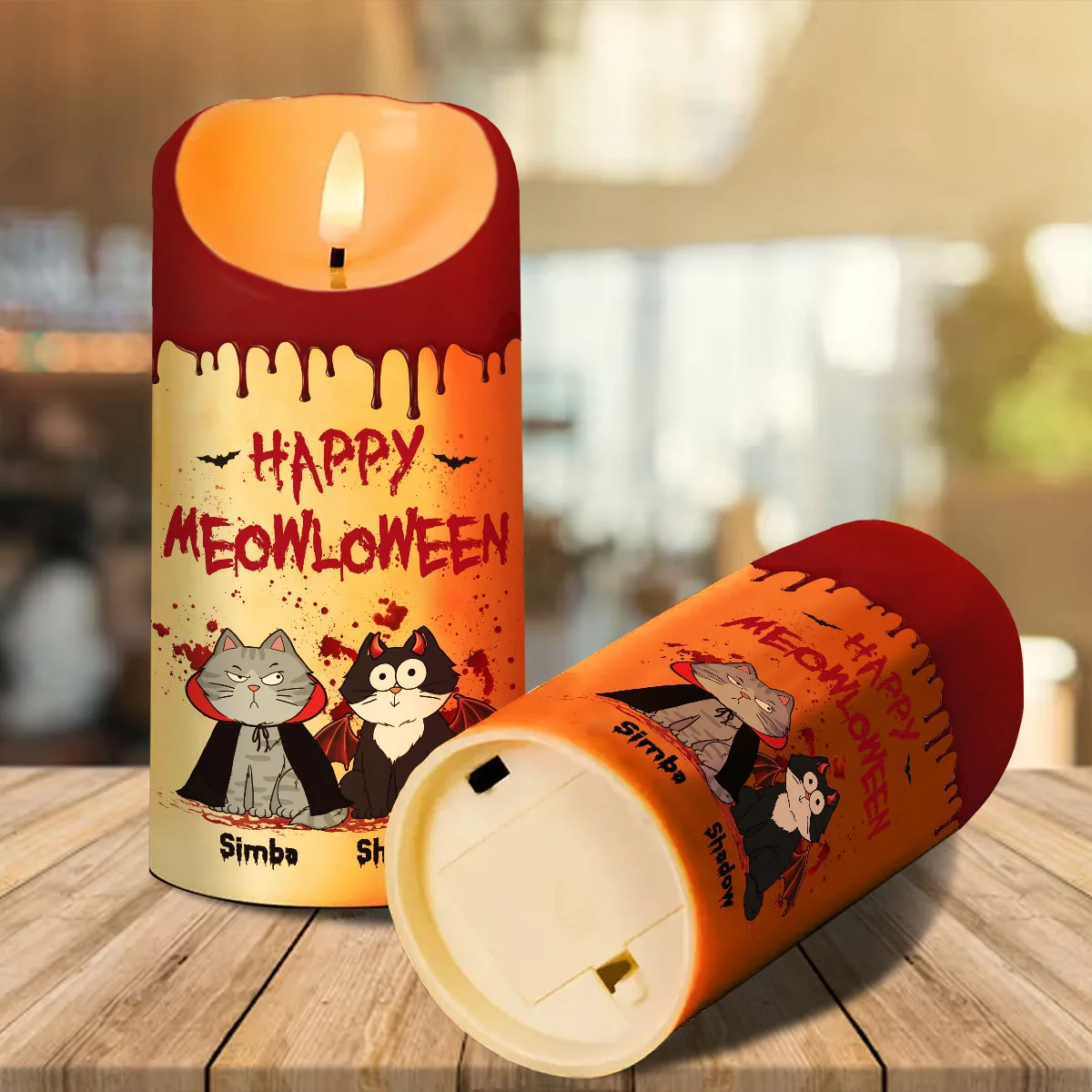 🐱🎃 Cat Mom Happy Meowloween Blood Drip Personalized LED Candle 🩸🕯️