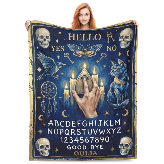 Ouija Board Blanket, Gothic Witch Flannel Throw Blanket, Soft Cozy Spooky Blanket for Sofa, Couch, Bed, Halloween Home Decor