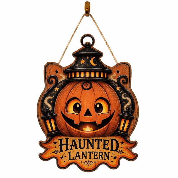Outdoor Door Sign Haunted Lantern Halloween Wooden Hanging Porch Decor for Front Door