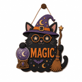 Personalized Halloween Door Sign Crystal Ball Cat Wooden Front Door Hanger for Halloween Hosts