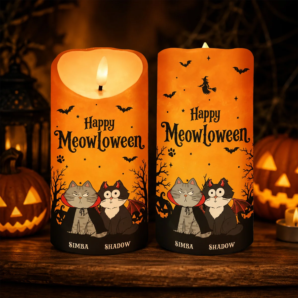 🐱 Cat Mom Happy Meowloween - Personalized LED Candle - Purrfect Halloween Decor for Cat Lover