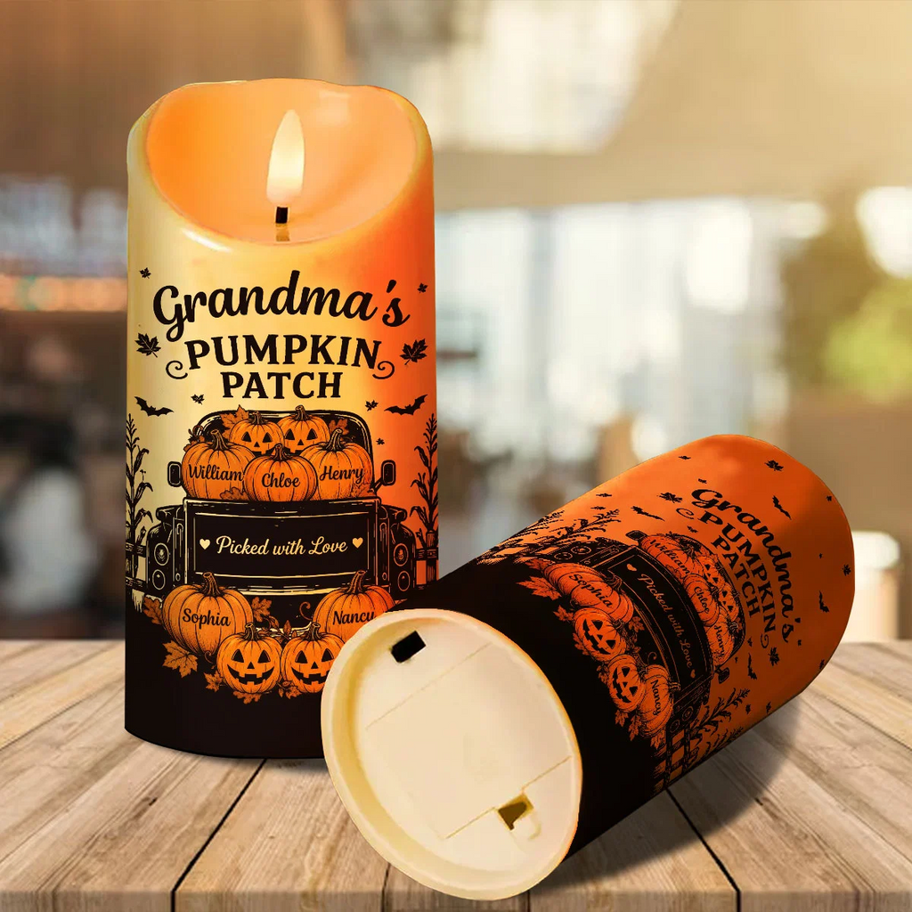 🎃Grandma's Pumpkin Patch Jack-O'-Lantern Truck Personalized LED Candle, Halloween Decor Gift for Grandma, Spooky Fall Home Decoration