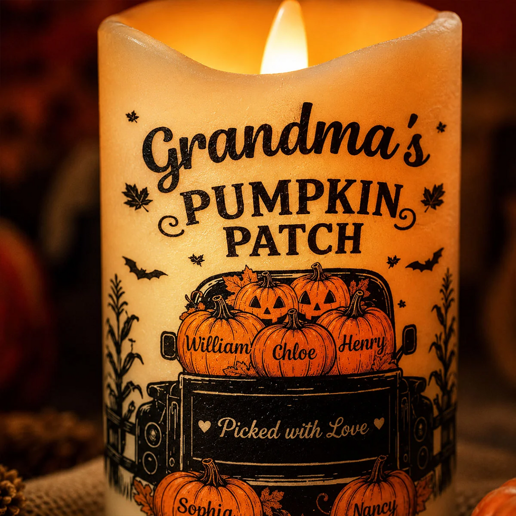 🎃Grandma's Pumpkin Patch Jack-O'-Lantern Truck Personalized LED Candle, Halloween Decor Gift for Grandma, Spooky Fall Home Decoration