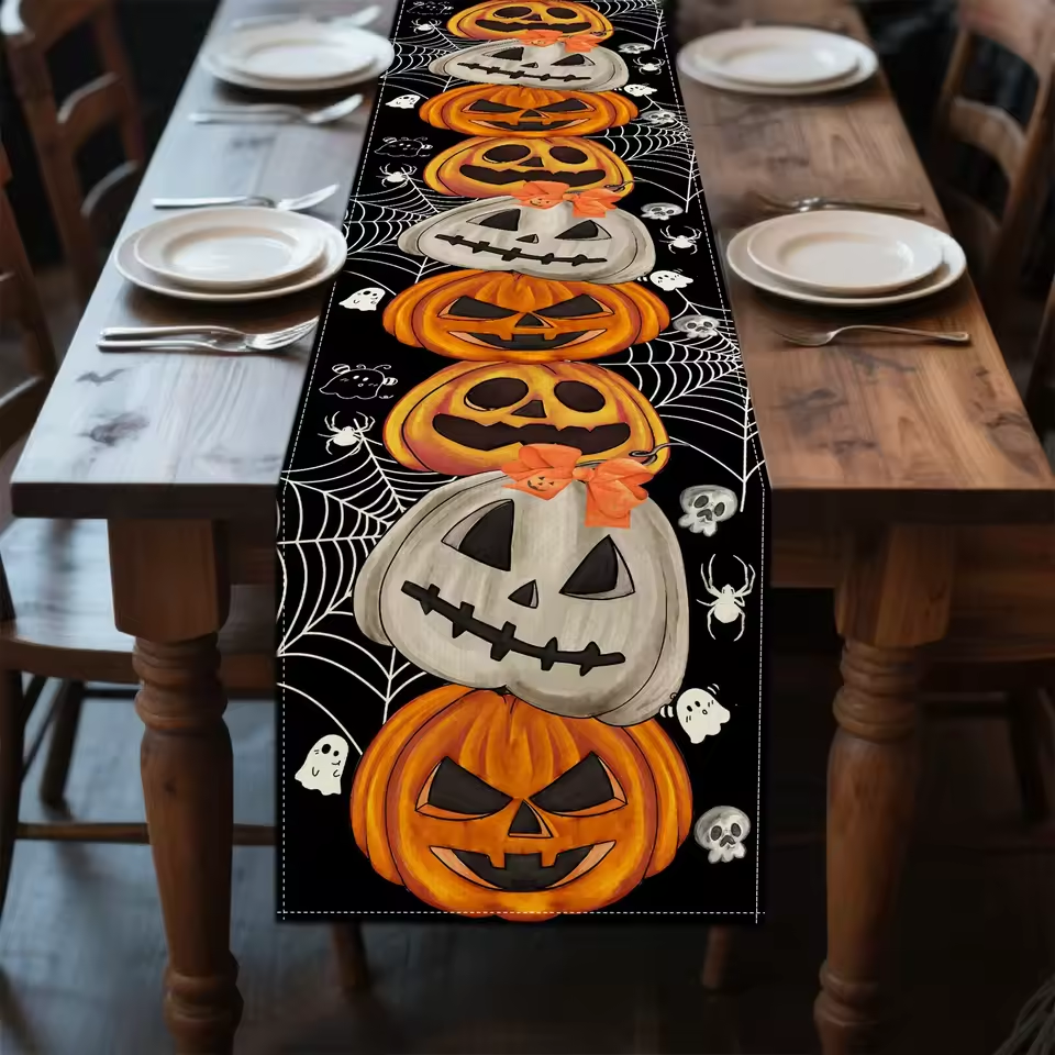 Bohemian Halloween Halloween Theme Table Runner Decoration Pumpkin Bat Skull Elements Suitable for Party Festival Decor