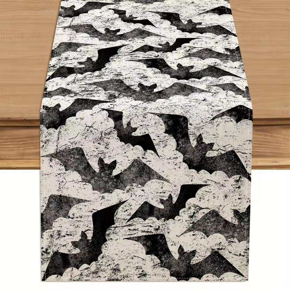 Baroque Gothic Bat Table Runner Vintage Floral Pattern Perfect for Halloween Restaurant and Living Room Decoration