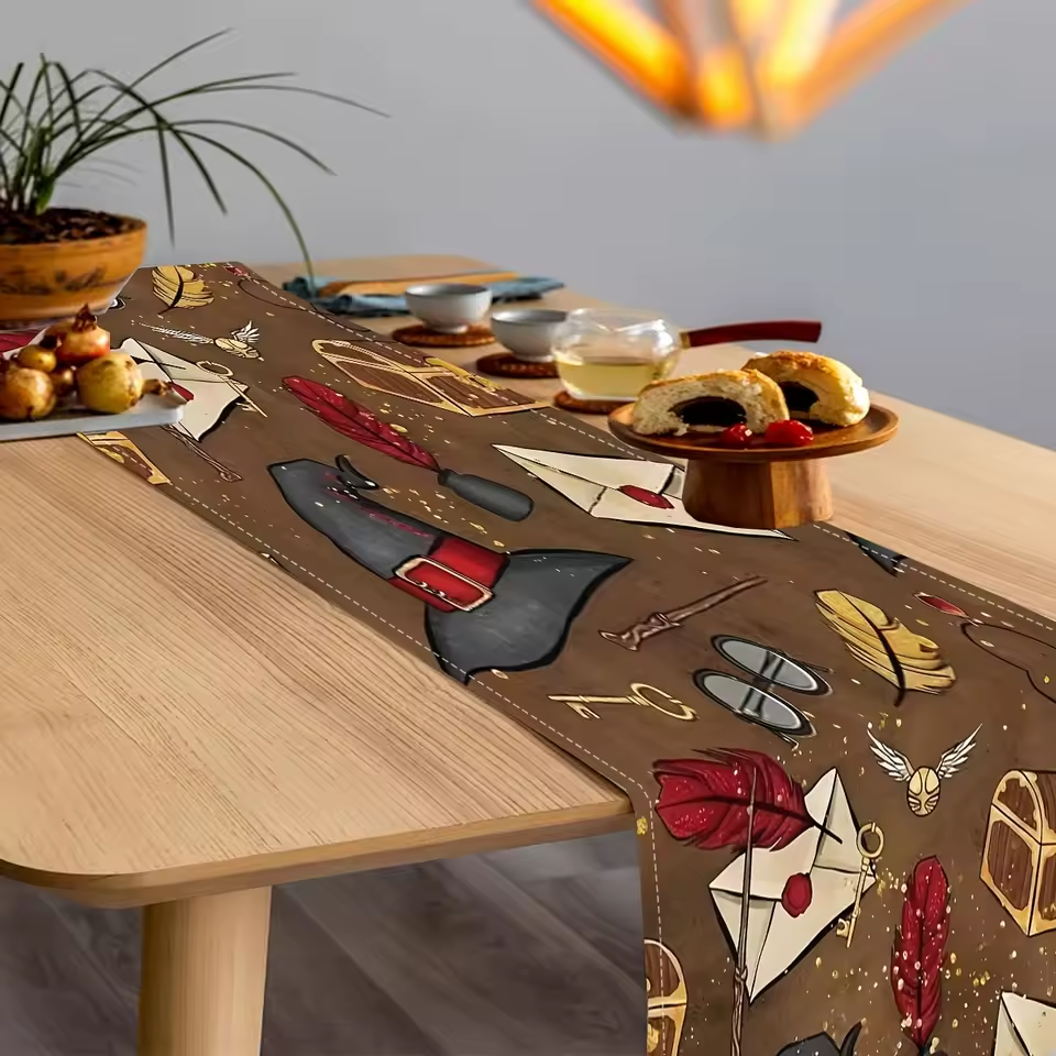 Vintage Witch & Wizard Halloween Table Runner - Unique 1pc Gothic Party Decor, Perfect for Spooky Themed Celebrations