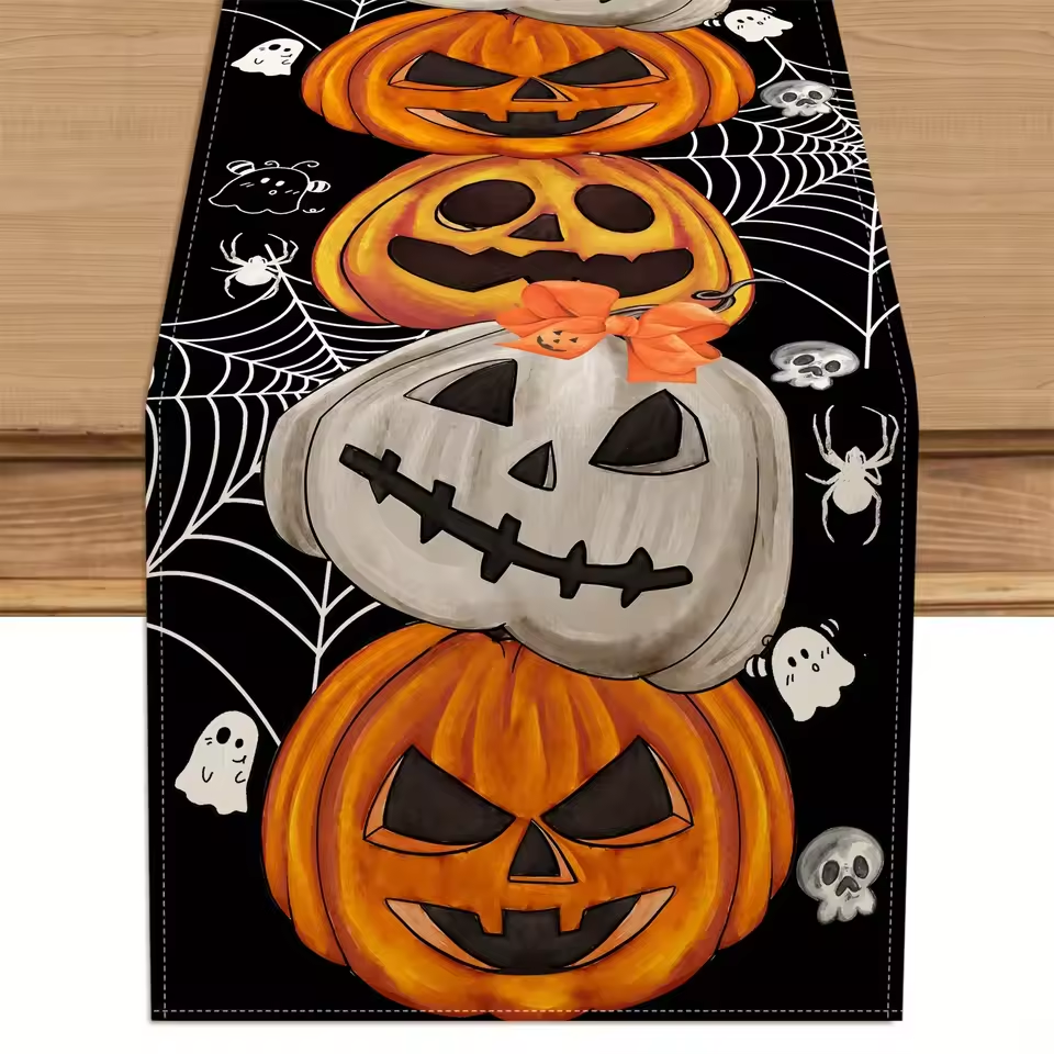 Bohemian Halloween Halloween Theme Table Runner Decoration Pumpkin Bat Skull Elements Suitable for Party Festival Decor