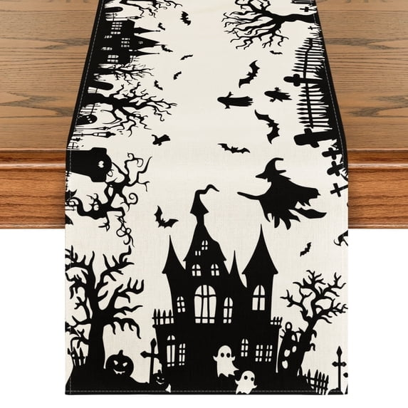 Smile Castle Tree Witch Black Halloween Table Runner