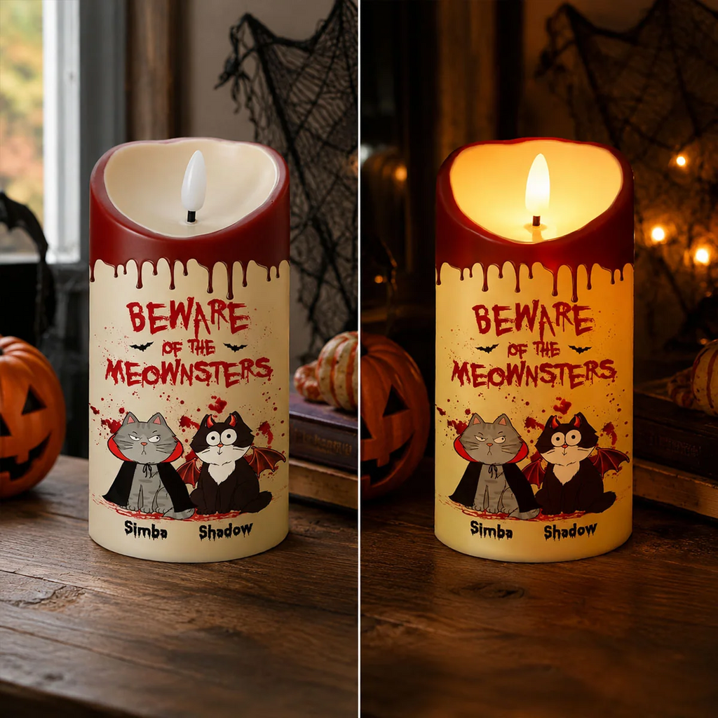 🐱🎃 Cat Mom Happy Meowloween Blood Drip Personalized LED Candle 🩸🕯️