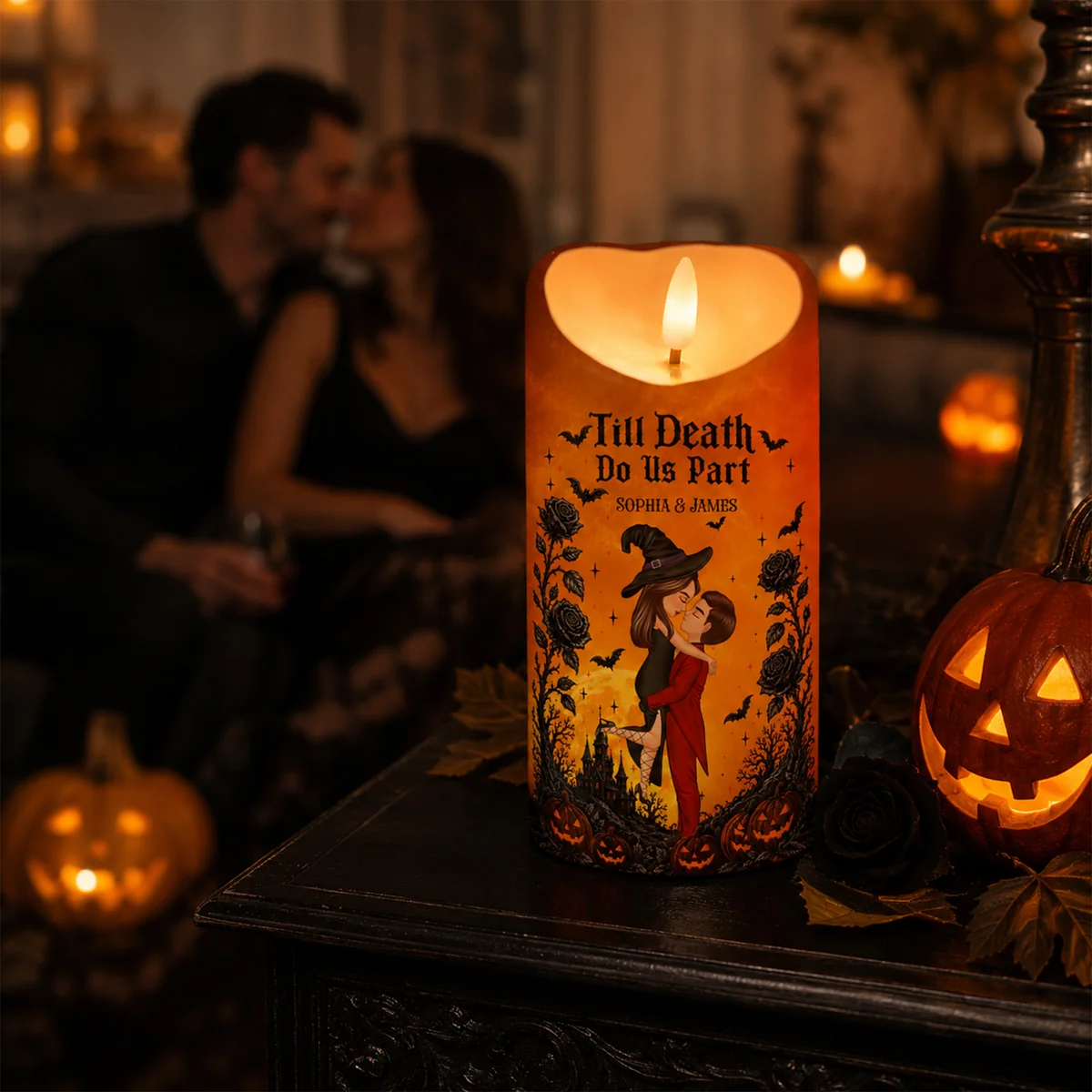 💀❤️ Halloween Couple Love Never Dies Personalized LED Candle 🕯️🎃