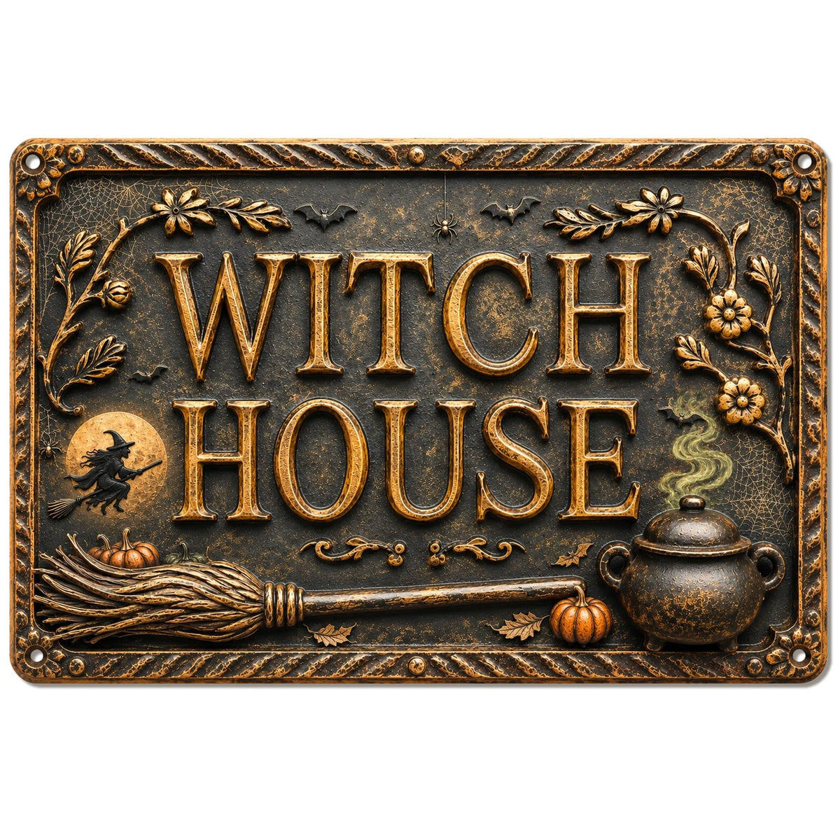 Witch House Halloween Metal Sign, Spooky Witchy Wall Decor, Gothic Cottage Halloween Sign, Rustic Fall Home Decoration