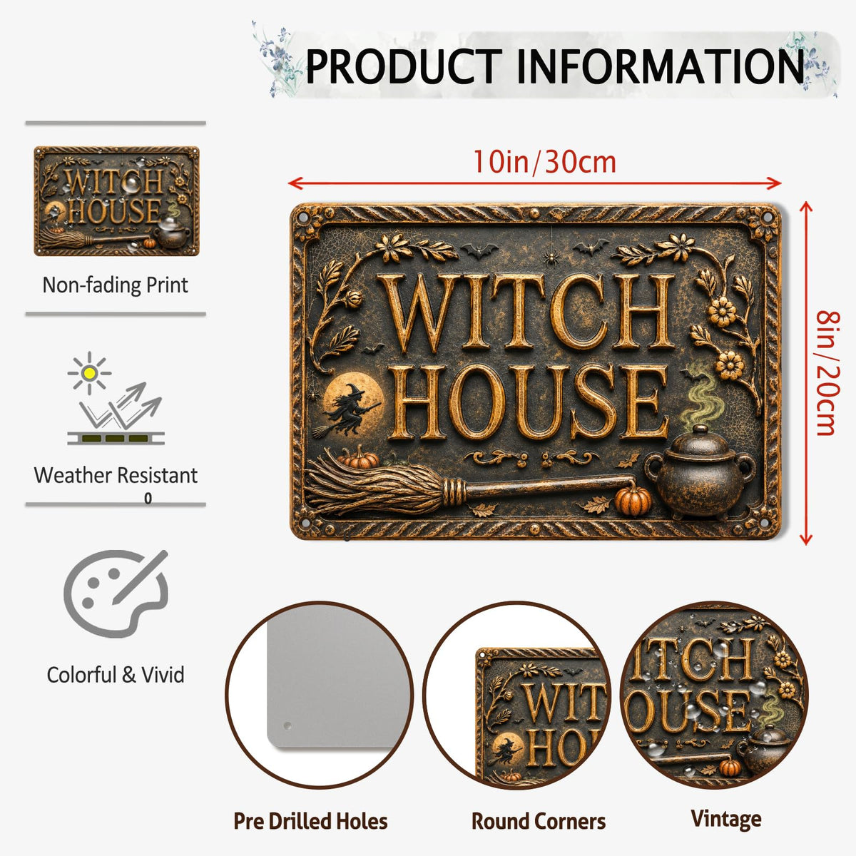 Witch House Halloween Metal Sign, Spooky Witchy Wall Decor, Gothic Cottage Halloween Sign, Rustic Fall Home Decoration