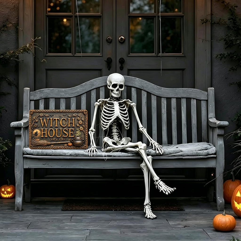 Witch House Halloween Metal Sign, Spooky Witchy Wall Decor, Gothic Cottage Halloween Sign, Rustic Fall Home Decoration