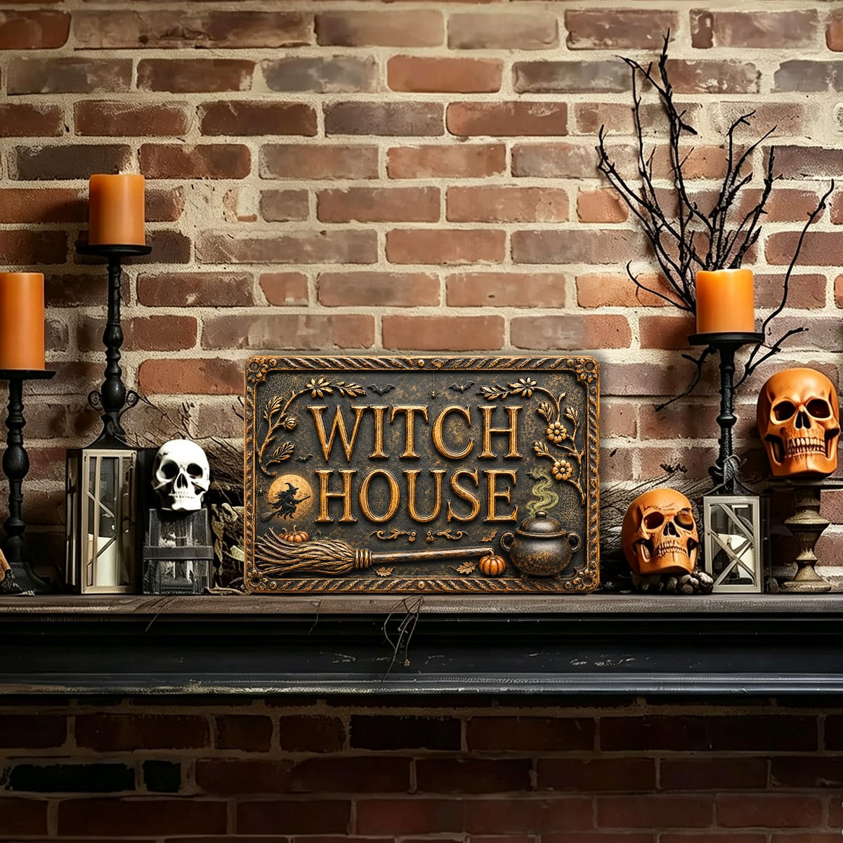 Witch House Halloween Metal Sign, Spooky Witchy Wall Decor, Gothic Cottage Halloween Sign, Rustic Fall Home Decoration