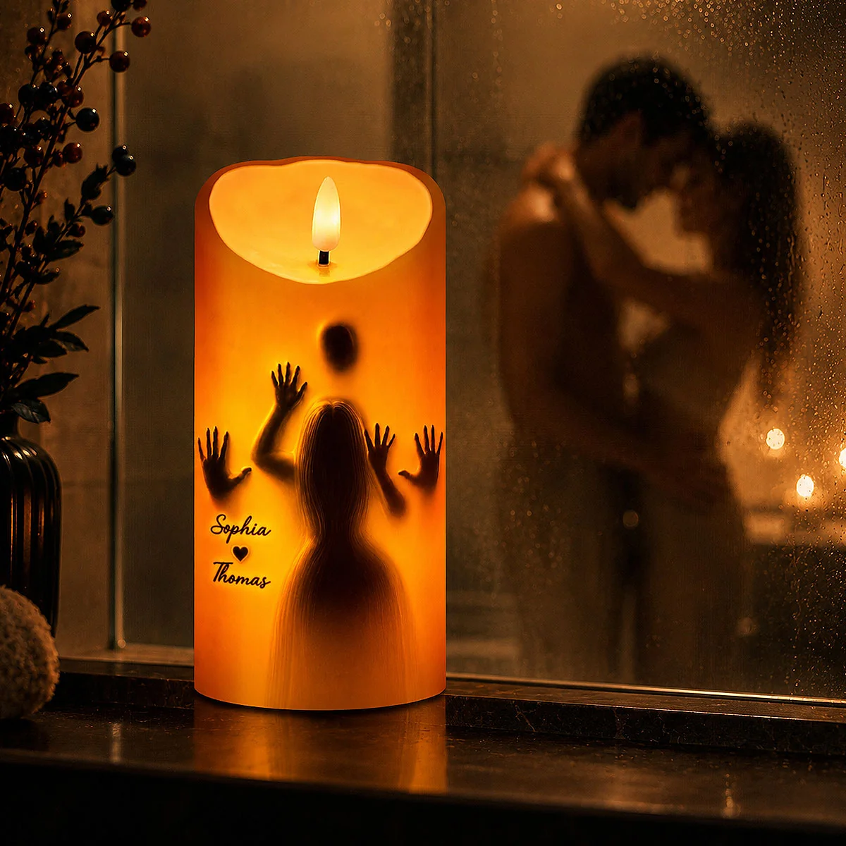 💕🔥 Can’t Keep My Hands Off You Naughty Couple Silhouette LED Candle 🕯️💑