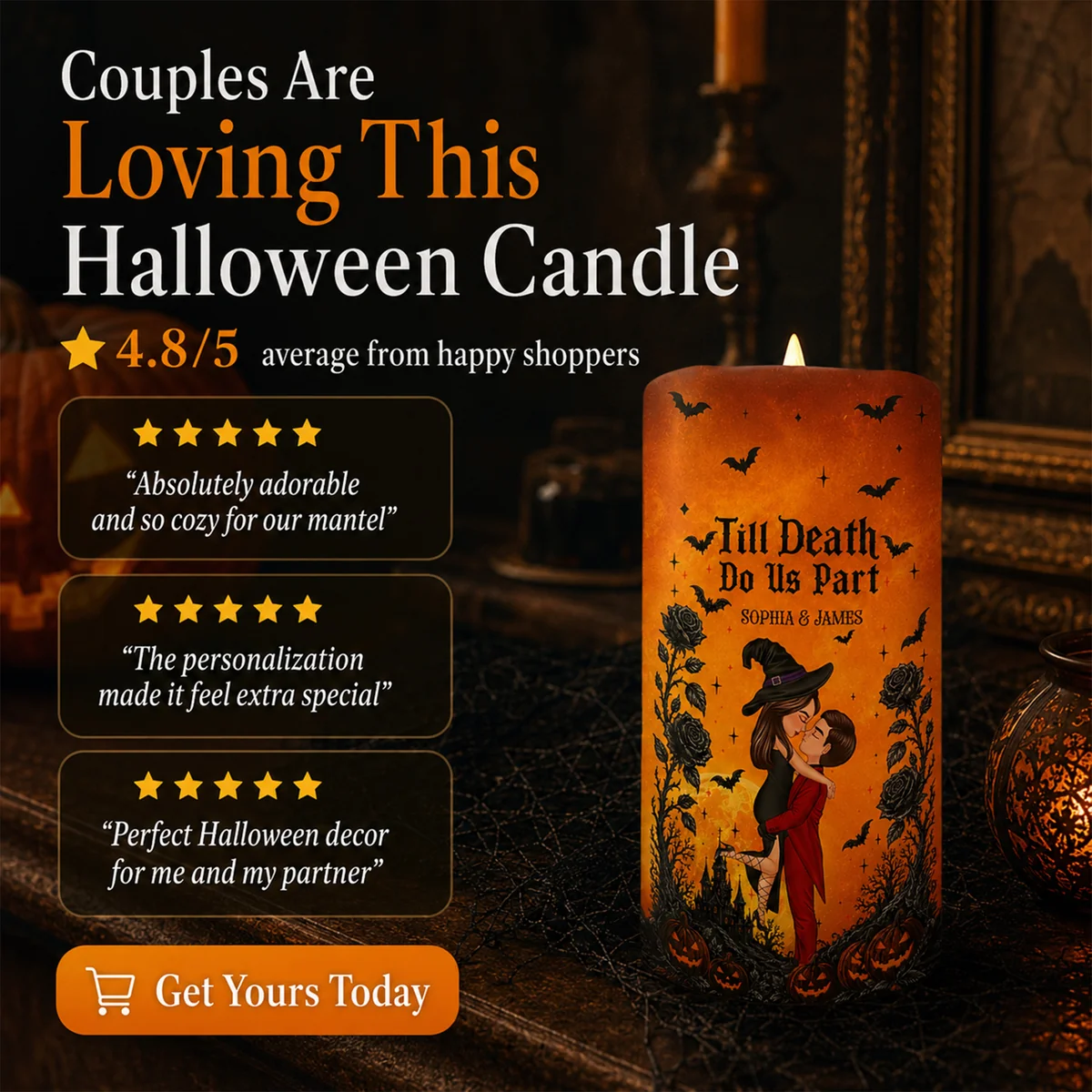 💀❤️ Halloween Couple Love Never Dies Personalized LED Candle 🕯️🎃