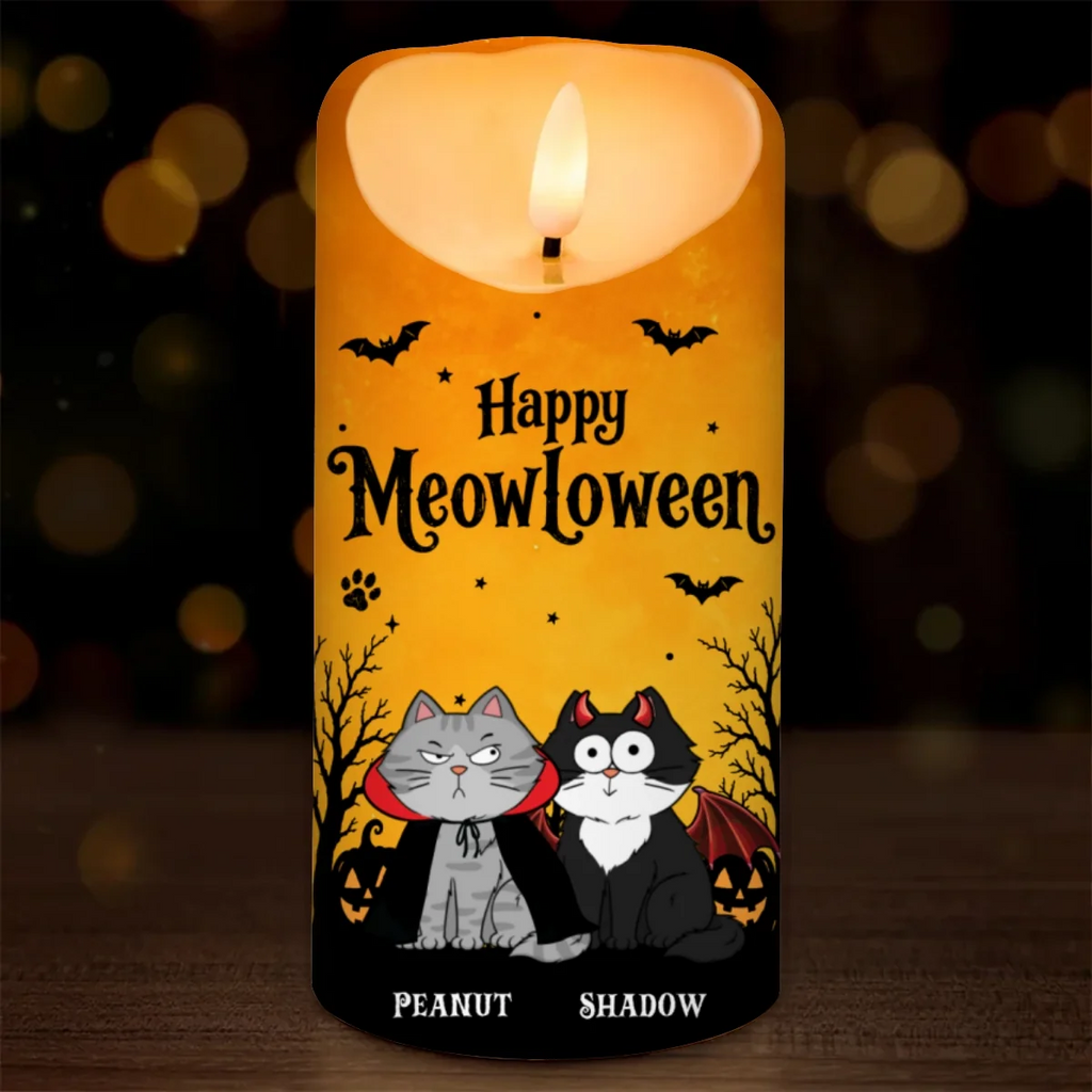 🐱 Cat Mom Happy Meowloween - Personalized LED Candle - Purrfect Halloween Decor for Cat Lover