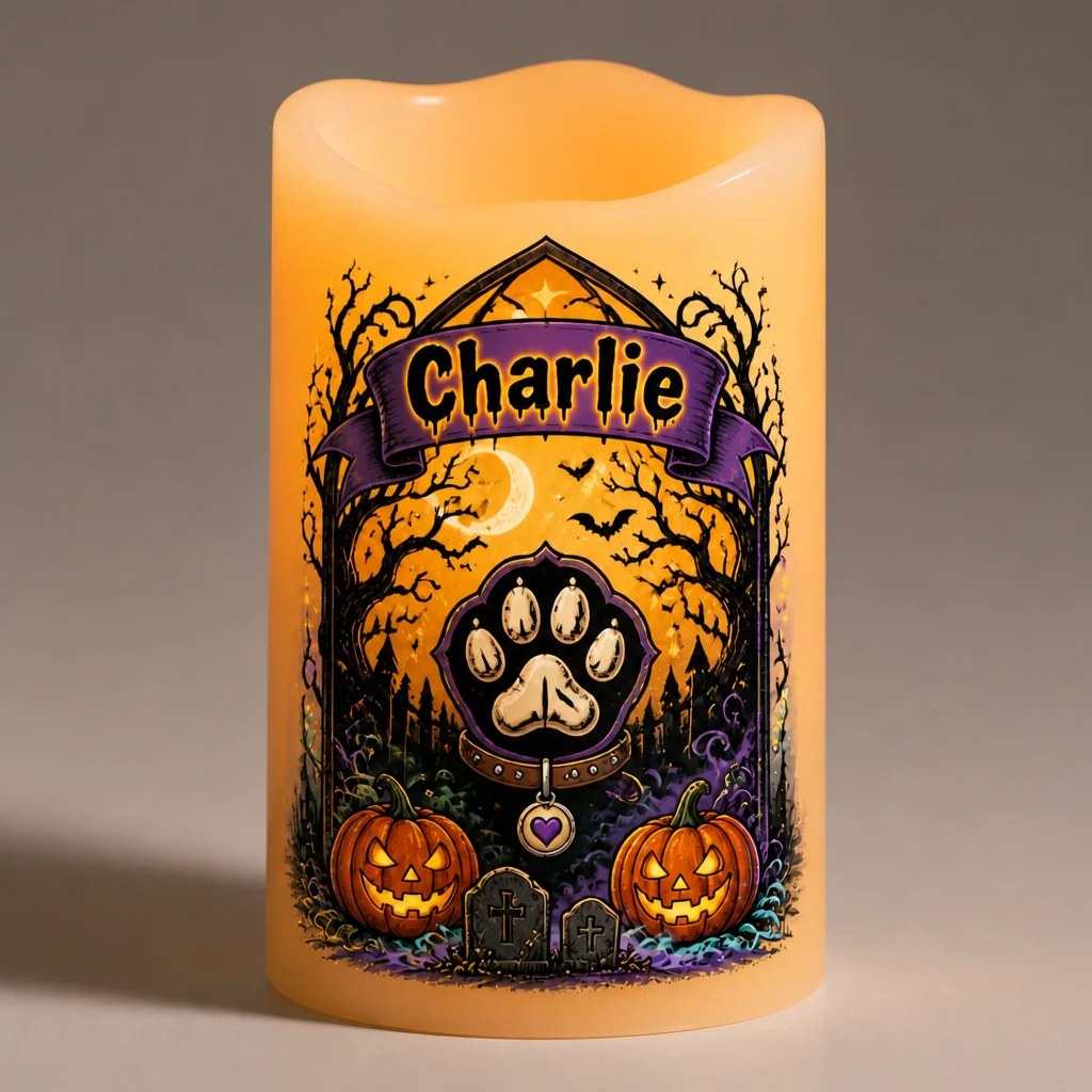 Spooky Pet Name Halloween LED Flameless Candle, Personalized Custom Pet Candle, Halloween Decor Gift for Dog & Cat Lovers