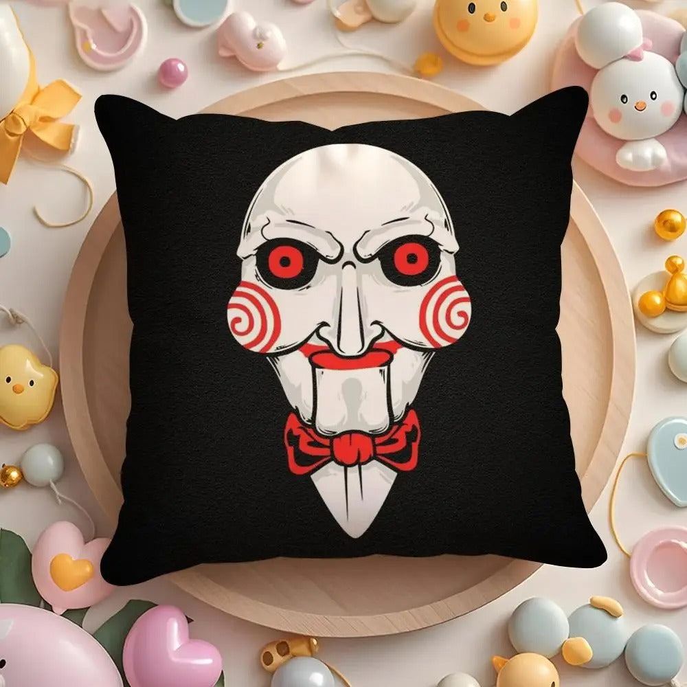 Horror Movie Plush Cushion Cover, S-Saw X Double-Sided Printed Throw Pillow Case, Soft Short Plush Winter Home Decor, Machine Washable Pillow Cover
