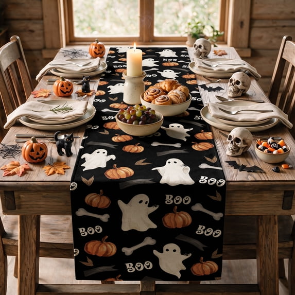 Smile Watercolor Cute Ghost Halloween Table Runner