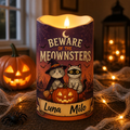 Beware of the Meownsters Personalized Cat Names LED Flameless Candle - Personalized Custom Led Flameless Candle