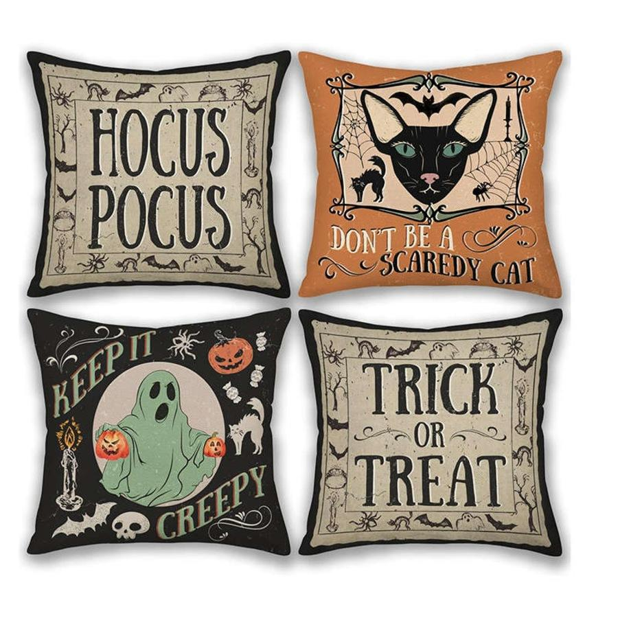 Scary Halloween Cat Throw Pillow Cover, Cushion Case, Spooky Cat Decor, Gothic Fall Home Accent, Halloween Decoration
