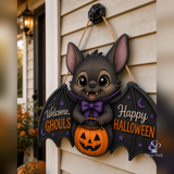 Door Hanger Bat Halloween Wooden Sign for Front Door Porch Decor