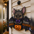 Door Hanger Bat Halloween Wooden Sign for Front Door Porch Decor