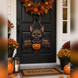 Door Hanger Bat Halloween Wooden Sign for Front Door Porch Decor