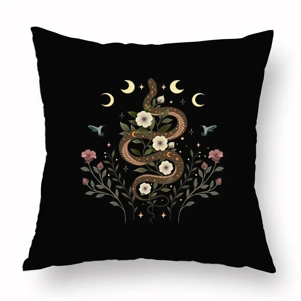 Halloween Moon & Witch Pillow Cover, Spooky Witchy Throw Pillow Case, Gothic Fall Home Decor, Decorative Cushion Cover for Sofa, Bedroom & Car