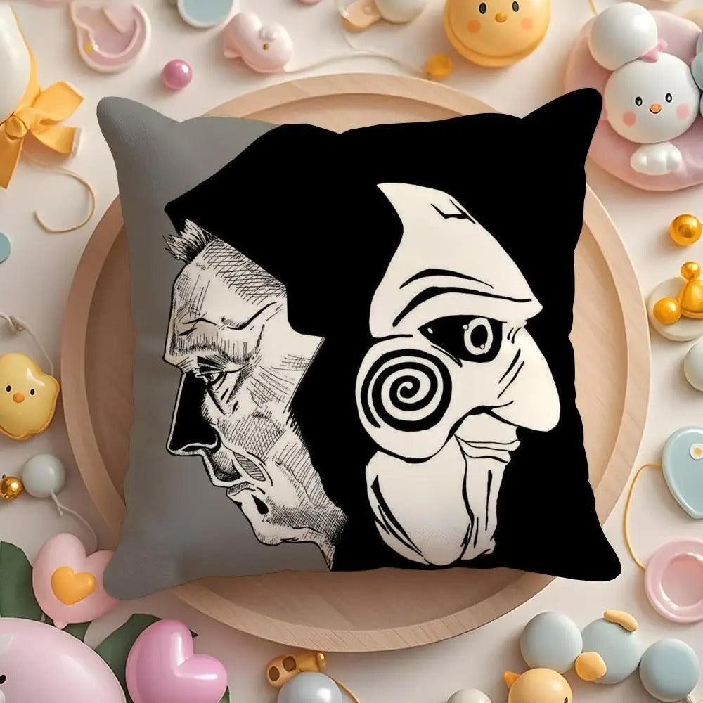 Horror Movie Plush Cushion Cover, S-Saw X Double-Sided Printed Throw Pillow Case, Soft Short Plush Winter Home Decor, Machine Washable Pillow Cover