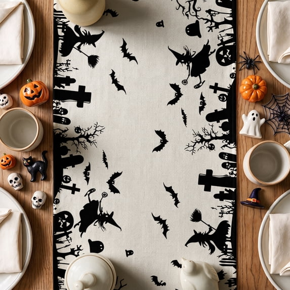 Smile Castle Tree Witch Black Halloween Table Runner