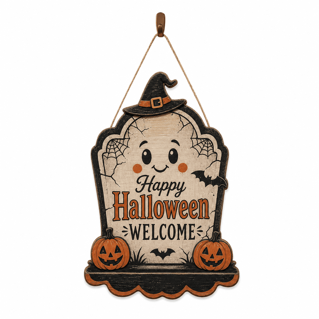 Outdoor Door Sign Cracked Tombstone Halloween Wooden Front Door Welcome Porch Decor