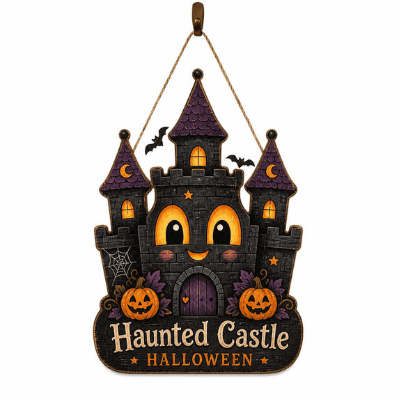 Door Sign Haunted Castle Halloween Wooden Front Door Hanging for Seasonal Entryway Decor