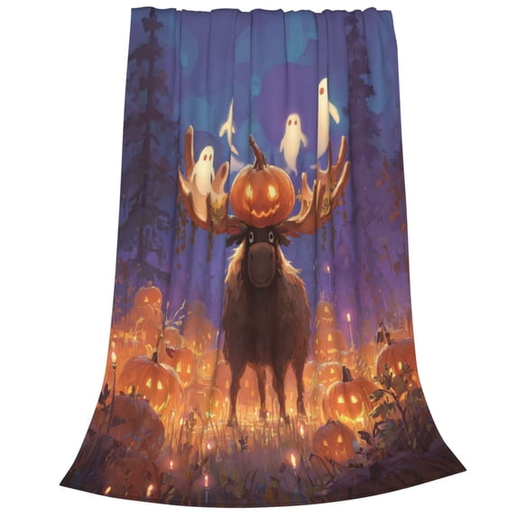 Moose Blanket, Halloween Ghost Pumpkin Flannel Throw, Spooky Decorative Fleece