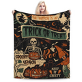Halloween Fleece Blanket Ghost Skeleton Cozy Fuzzy Warm Blanket Vintage Scary Halloween Themed Print for Winter Couch Sofa Bed Home Decor