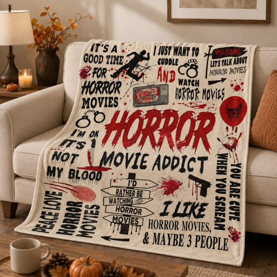 Spooky Horror Theme Fleece Blanket, Halloween Home Decor Gift
