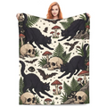 Gothic Skull Fleece Blanket, Cat Bat Mushroom Flannel Blanket, Soft Cozy Halloween Skeleton Blanket for Sofa, Couch, Bed, Dark Room Decor