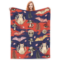 Gothic Skull Fleece Blanket, Cat Bat Mushroom Blanket, Soft Cozy Halloween Skeleton Blanket for Sofa, Couch, Bed, Dark Room Decor