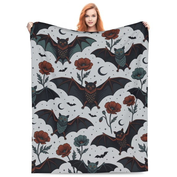 Gothic Bat Fleece Blanket, Halloween Fleece Blanket, Super Soft Cozy Warm Animal Blanket for Sofa, Couch, Bed, Home Decor, Gothic Style