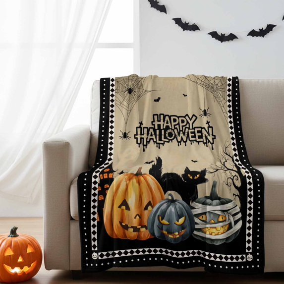 Fleece Blanket for Couch Sofa Bed,Halloween Pumpkin Haunted House Soft Cozy Warm Fuzzy Blanket