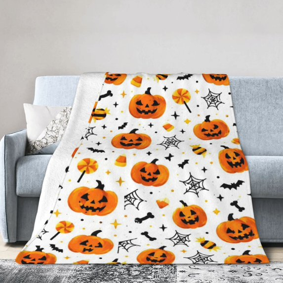 Halloween Blanket,Fleece Blanket Cozy Warm Cute Halloween Ghost & Pumpkin Blanket