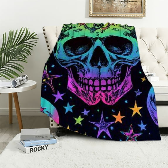 Fleece Blanket Halloween Themed All Season,Bed Blanket for Sofa Couch Kids Bones Rainbow Room Decor