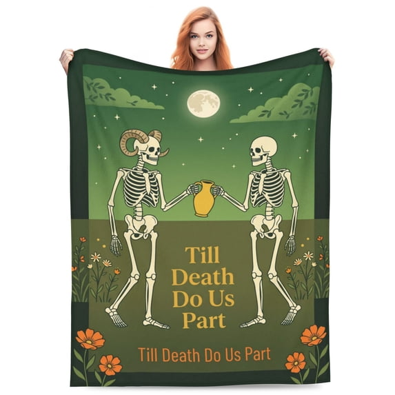Gothic Skull Fleece Blanket, Skeleton Moon Pattern Blanket, Soft Cozy Blanket for Couch, Sofa, Bed, Halloween Room Decor