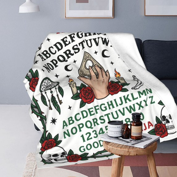 Ouija Board Goth Fleece Blanket Halloween Blanket, Witch Spooky Fleece Blanket, Soft Cozy Black Blanket for Home Decor