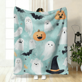 Halloween Fleece Blanket, Blue Black Orange Ghosts Bats, Soft Warm  for Couch Bed, Contemporary Machine Washable Decor