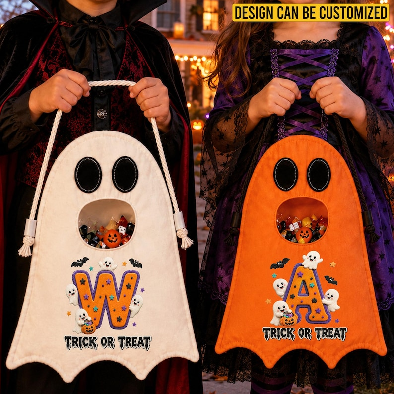 Personalized Ghost Trick or Treat Bag, Custom Name Halloween Candy Bag, Kids Ghost Tote, Halloween Gift for Toddler
