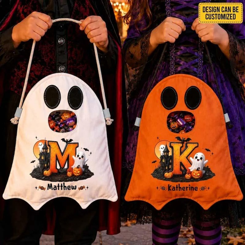 Personalized Ghost Trick or Treat Bag, Custom Name Halloween Candy Bag, Kids Ghost Tote, Halloween Gift for Toddler