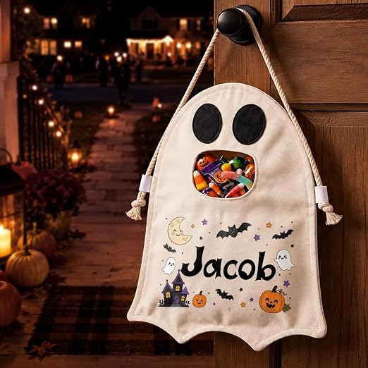 Personalized Ghost Trick or Treat Bag, Custom Name Halloween Candy Bag, Kids Ghost Tote, Halloween Gift for Toddler (Copy)